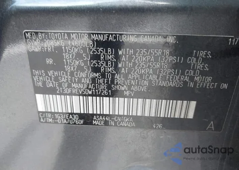 2013 Toyota Rav4 Limited z USA, uszkodzony, nr VIN 2T3DFREV5DW117261